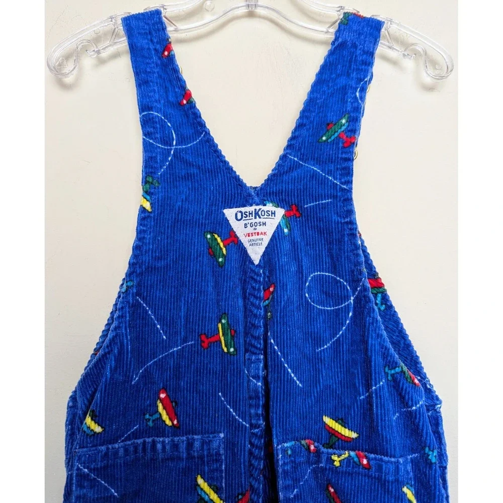 Vintage‎ Osh Kosh B'Gosh Corduroy Airplanes 80s Union Made USA Bib Overalls 4T